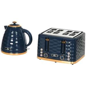 HOMCOM 3000W 1.7L Rapid Boil Kettle & 4 Slice Toaster, Kettle and Toaster Set with 7 Browning Controls and Crumb Tray, Blue