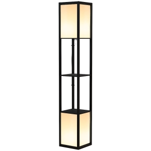HOMCOM Modern Shelf Floor Lamp with Dual Ambient Light, Standing Lamp Living Room, Bedroom, 156cm, Black