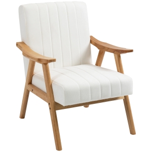 HOMCOM Fotel tapicerowany w stylu skandi, aksamit, rama z litego drewna, 68 x 74 x 82 cm, naturalny + kremowy