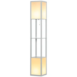 HOMCOM Modern Shelf Floor Lamp with Dual Ambient Light, Standing Lamp Living Room, Bedroom, 156cm, Grey