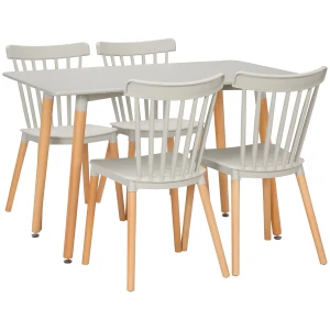 HOMCOM 5 Piece Dining Table Set with Beech Wood Legs, Space Saving Table and 4 Chairs for Small Kitchens, Grey