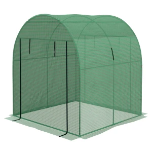 Outsunny Polytunnel Greenhouse Walk-in Grow House with UV-resistant PE Cover, Doors and Mesh Windows, 1.8 x 1.8 x 2m, Green