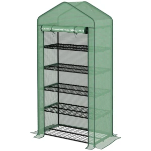 Outsunny Portable Mini Greenhouse with 5 Tier Wider Shelves, Reinforced PE Cover, Roll-up Door, Wire Shelves, 193H x 90W x 49D cm, Green
