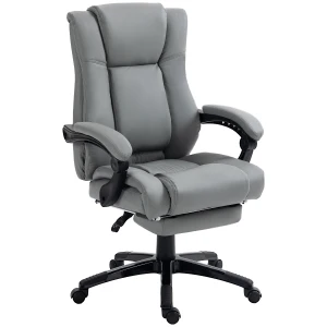 Vinsetto Ergonomic PU Leather Office Chair, Swivel Desk Chair with Footrest, Adjustable Height and Wheels, Grey