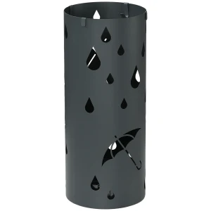 HOMCOM Entryway Umbrella Holder, Circular Stand with Hooks & Water Collecting Tray, Freestanding for Hallways, Dark Grey