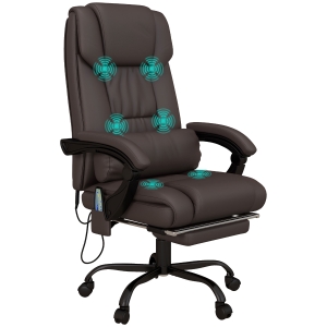 Vinsetto 6-Point Massage Office Chair, PU Leather Desk Chair with Adjustable Height and Footrest for Home Office, Brown