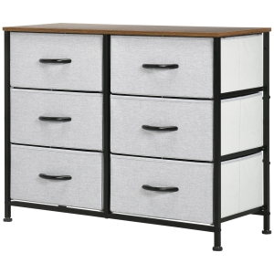 HOMCOM Komoda Sideboard, 6 Szuflad, Szuflady Materiałowe, 80 cm x 30 cm x 62,5 cm, Brąz + Czarny + Szary
