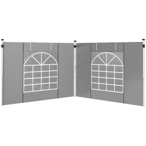 Outsunny Gazebo Side Panels, 2 Pack Sides Replacement, for 3x3(m) or 3x6m Pop Up Gazebo, with Windows and Doors, Light Grey