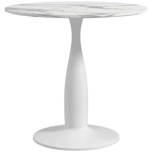 HOMCOM Round Dining Table, Modern Dining Room Table with Steel Base, Non-slip Foot Pad, Space Saving Small Dining Table