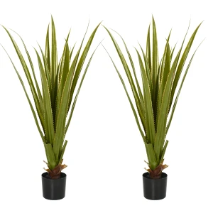 HOMCOM Artificial Agave Plants, Set of 2, Faux Succulents in Pot for Indoor Outdoor Decor, 15x15x90cm, Green