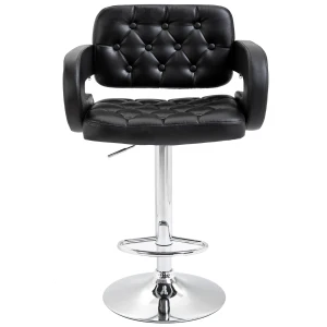 HOMCOM PU Leather Upholstered Swivel Bar Stool, Height Adjustable Barstool with Back, Armrest, Footrest for Kitchen