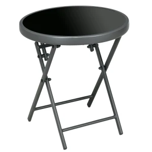 Outsunny Î¦45cm Outdoor Side Table, Round Folding Patio Table with Imitation Marble Glass Top, Small Coffee Table