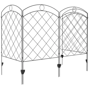 Outsunny Steel Decorative Garden Fence, Outdoor Picket Fence Panels, Easy Installation, Set of 4, Black