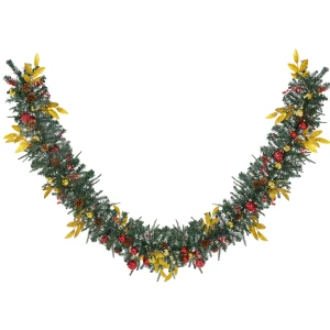 HOMCOM 9ft Non-Lit Garland for Christmas Decorations Green Holiday Decor Artificial Greenery with Pine Cones, Colorful Balls, Leaves