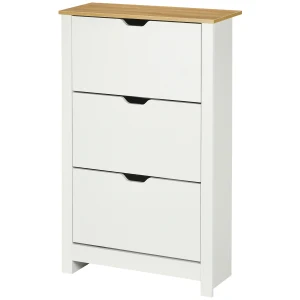 HOMCOM Slim Shoe Cabinet, Narrow Shoe Cupboard with 3 Flip Drawers, Adjustable Shelves for 18 Pairs of Shoes for Hallway, White