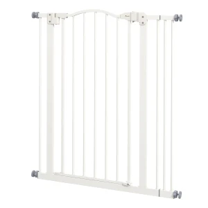 PawHut Adjustable Metal Pet Safety Gate, Dog Barrier with Folding Design, 74-87cm Width, White