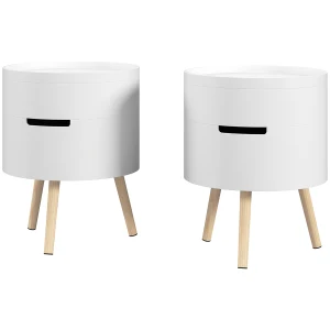 HOMCOM 3-Tier Round Coffee Table Set of 2, Modern Design with Hidden Storage and Detachable Tray, Versatile and Stylish, White