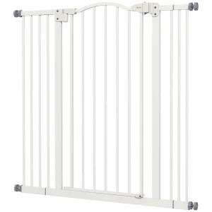 PawHut Metal Pet Safety Gate Dog Gate Folding Fence, White