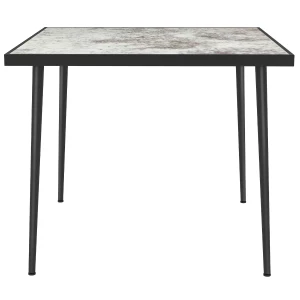 Outsunny Square Outdoor Dining Table, Grey, 4-Seater Garden Table with Marble Effect Tempered Glass Top and Steel Frame