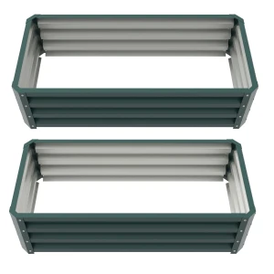 Outsunny Metal Raised Garden Beds, Set of 2, Outdoor Planter Boxes for Flowers, Herbs, and Vegetables, Green