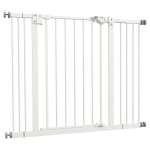 PawHut Adjustable Dog Gate, Metal Safety Barrier for Pets, Extends 74-100cm Wide, Easy Install, White