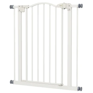 PawHut Adjustable Metal Pet Gate, Safety Barrier with Auto-Close Door, for Dogs and Cats, White