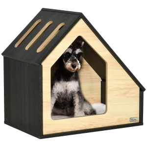 PawHut Caseta para Perros de Madera Casa para Mascotas Refugio para Perros  con Techo Asfáltico 85,5x62x60 cm Natural