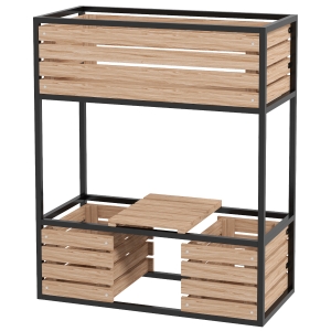 Outsunny Houten Plantenbak met 2 Lagen, 3 Plantenbakken, Opbergplank, Natuurlijk Hout, Metalen Frame, 83B x 39D x 100H cm, Lichtbruin