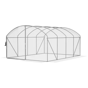 Outsunny Polytunnel Greenhouse Walk-in Grow House with UV-resistant PE Cover, Door, Galvanised Steel Frame, 4 x 3 x 2m, White