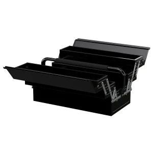 DURHAND Professional 3 Tier Metal Toolbox, 5 Tray Portable Tool Box with Handle, Workshop Storage, 45cmx22.5cmx34.5cm, Black