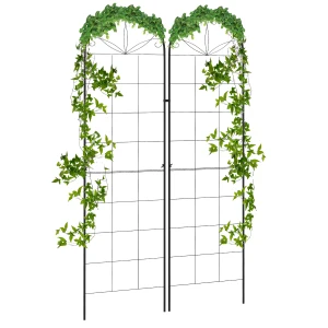 Outsunny Set of 2 Metal Garden Trellises, Climbing Plant Support Frames, Decorative Grid Design