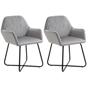 HOMCOM Set of 2, Contemporary Accent Chair, Soft Velvet Fabric Armchair with Durable Metal Base, for Lounge or Reception, Grey