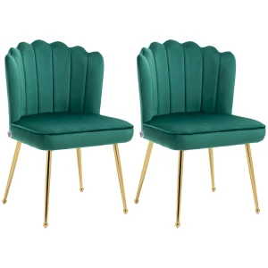HOMCOM Shell Luxe Velvet Accent Chair, Modern Living Room Chair with Gold Metal Legs for Living Room, Bedroom, Home Office, Set of 2, Green