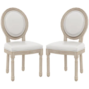 HOMCOM Dining Chairs Set of 2, French Vintage Style Kitchen Chairs with PU Leather Upholstery and Wooden Legs for Dining Room