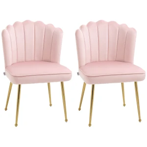 HOMCOM Shell Luxe Velvet Accent Chair, Modern Living Room Chair with Gold Metal Legs for Living Room, Bedroom, Home Office, Set of 2, Pink