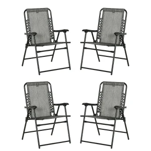 Outsunny Folding Patio Chairs, Portable Outdoor Loungers, Armrest, Steel Frame, Mixed Grey, Set 