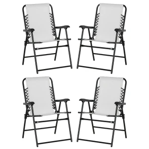 Outsunny  Pieces Patio Folding Chair Set, Outdoor Portable Loungers for Camping Pool Beach Deck, Lawn Chairs with Armrest Steel Frame, Cream White