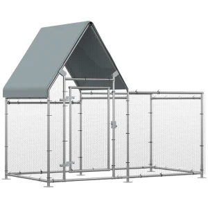 PawHut Chicken Run Coop, Large Galvanized Walk In Chicken House, Hen Poultry House Cage, Rabbit Hutch Metal Enclosure Outdoor, 200 x 105 x 172cm