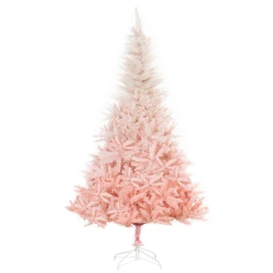 HOMCOM 6ft Artificial Christmas Tree Holiday Home Decoration w/ Metal Stand, Automatic Open, White & Pink Realistic Design Faux w/ Stand Quick Setup
