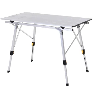 Outsunny 3FT Folding Aluminium Picnic Table Portable Camping BBQ Table Roll Up Top with Carrying Bag Silver