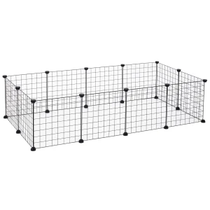 PawHut Modular Metal Wire Pet Playpen, 106Lx73Wx36H cm, Black, Secure and Spacious for Pets