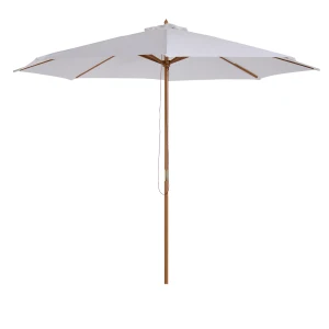 Outsunny 3(m) Fir Wooden Parasol Garden Umbrellas 8 Ribs Bamboo Sun Shade Patio Outdoor Umbrella Canopy, Cream White