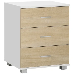 HOMCOM Bedside Table with 3 Drawers, Modern Nightstand, End Table for Bedroom, Living Room, Oak Effect
