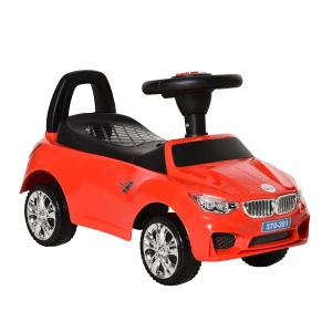 HOMCOM Baby Toddler Ride-On Car, Foot to Floor Slider Stroller with Horn, Music, Working Lights, Hidden Storage, Big Steering Wheel, Red