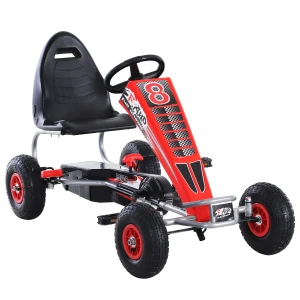 HOMCOM Pedal Go Kart Ride on Car Racing Style w/ Adjustable Seat Handbrake & Clutch in Red