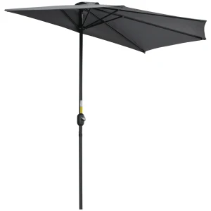 Outsunny Half Round Umbrella Parasol 3m, Grey Polyester with Aluminum Frame, Space-Saving Design