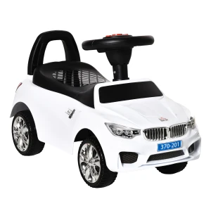HOMCOM Kids' Ride-On Car, Foot to Floor Slider with Horn, Music, Lights, Storage, Large Steering Wheel, White