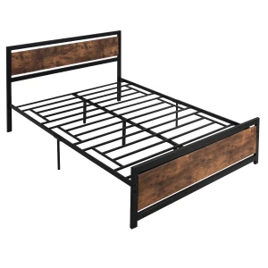 HOMCOM Full Bed Frame with Headboard & Footboard, Strong Slat Support Twin Size Metal Bed w/ Underbed Storage Space, No Box Spring Needed