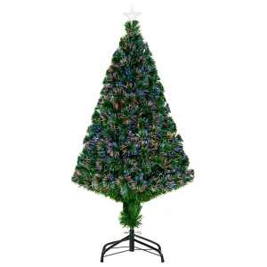 HOMCOM Prelit Christmas Tree Artificial Tree, Metal Base, Pre-Lit, 1.2m