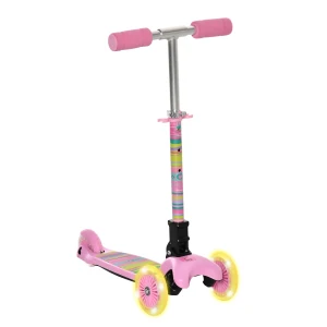 HOMCOM Scooter for Kids Toddler Foldable Kick Scooter with 3 Wheel Adjustable Height Flashing Wheels for Boys and Girls 3-8 Years Pink